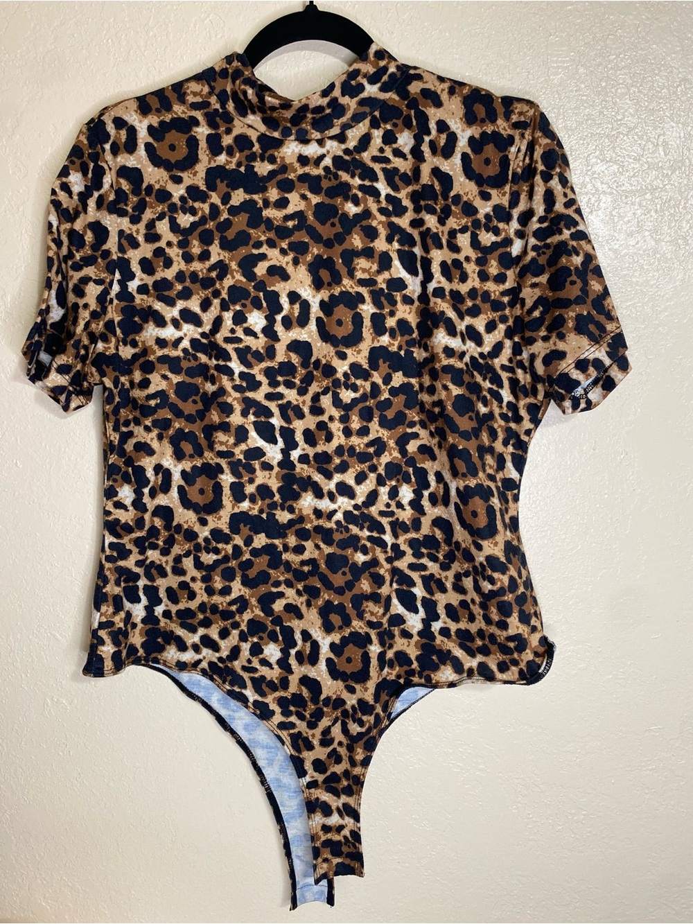 SHEIN Leopard Print Short Sleeve Mock Neck Bodysuit - Brown Black